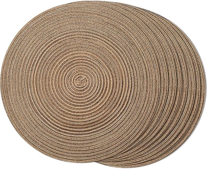FunWheat Round Braided Placemats Set of 8 Place mats for Dining Tables Woven Heat Resistant Table Mats 15 inch for Fall (E Brown, 8pcs)