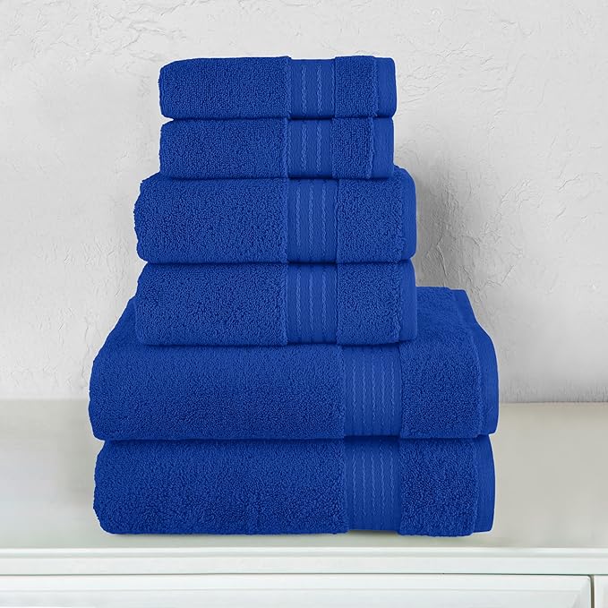 Elegant Comfort Premium Cotton 6-Piece Towel Set, Includes 2 Washcloths, 2 Hand Towels and 2 Bath Towels, 100% Turkish Cotton - Highly Absorbent and Super Soft Towels for Bathroom, Royal Blue