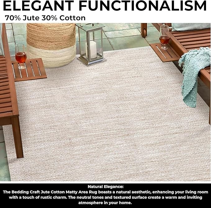 Poly Cotton Area Rug 48x72 Inch – Natural Matty Texture, Machine Washable 4x6 Ft Rug for Living Room – 80% Polyester 20% Cotton – Rustic Farmhouse Style Floor Carpet Bedding Craft
