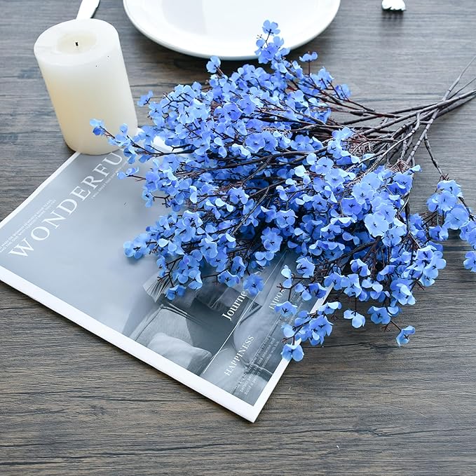 Mandy's Royal Blue Artificial Baby’s Breath Flowers 15 Bundles Silk Gypsophila with Bendable Stems for Fall Centerpiece Wedding Decor and Table Arrangements