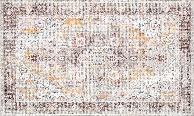 Feet Washable Soft Small Boho Area Rugs, Rags Rug, Printed Carpet Chennile Rugs for Living Room 27x45 inch Cream Brown Multi,Machine Washable Printed Rugs - 30% Cotton, 70% Polyester