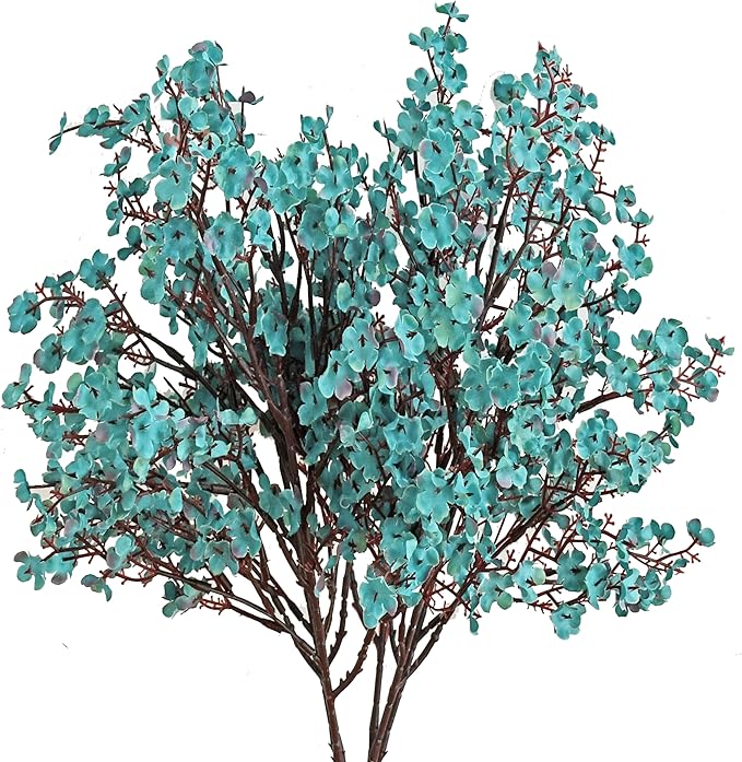 Mandy's Teal Artificial Baby’s Breath Flowers 6 Bundles Silk Gypsophila with Bendable Stems for Fall Centerpiece Wedding Decor and Table Arrangements