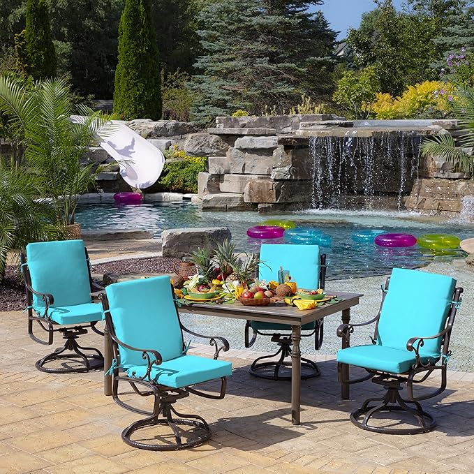 Arden Outdoor Dining Chair Cushion, 20 in x 20 in, Weather-Proof, Rain-Proof, Fade Resistant Patio Cushion for Patio, Dining, or Rocking Chairs 20 x 20, Pool Blue Leala