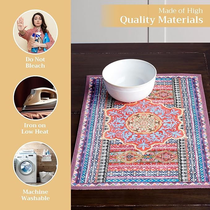 Maison d' Hermine Placemats Set of 4 100% Cotton Washable Cloth Place Mats, Reusable Table Mats for Kitchen Dining Decoration, Party, Wedding, Restaurant (Ispahan, 13" x 19")