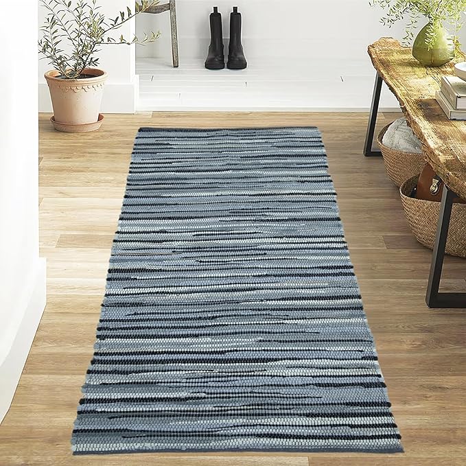 Rug Area Rugs 2x6 Ft Charcoal Cotton Hand Woven for Livingroom Bedroom RagRug Reversible Farmhouse Kitchen Carpet Indoor Large Area Runner Mat for Hallway, Entryway 24x72 Inch