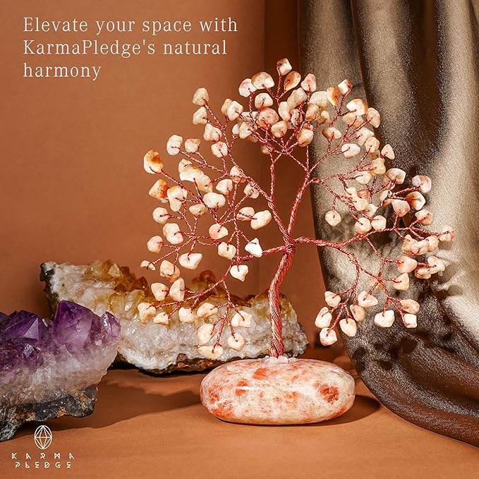 Sun Stone Crystal Tree of Life Office Decor Gifts for Women, Handmade Home Decoration Bonsai Feng Shui Trees for Positive Energy, Good Luck, Money, Meditation, Reiki Healing, Birthday Gifts