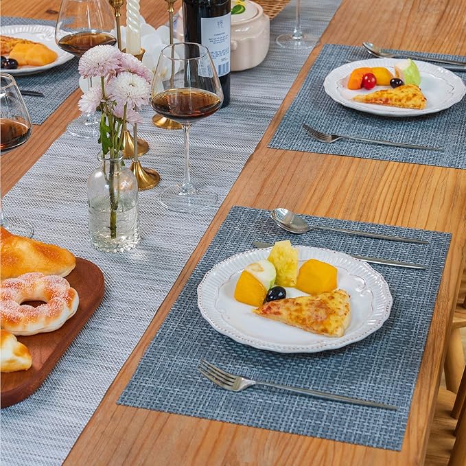Zupro Placemats Set of 4 for Kitchen Dining Table Washable Braided Table Mats Heat-Resistant Placemats Non-Slip Woven PVC Vinyl Place Mats for Everyday use or Holidays Dinner BBQs 18"x12"(Grey