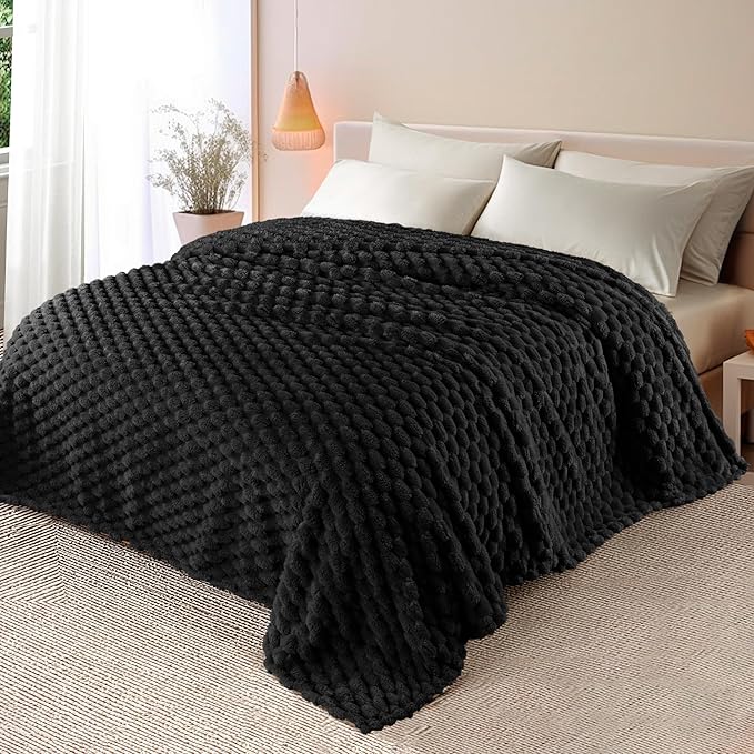 Whale Flotilla Queen Size Blanket for Bed with Jacquard Pattern, Fuzzy Soft Cozy Exquisite Blankets for All Season, Warm and Fluffy, 90x90 Inch, Black