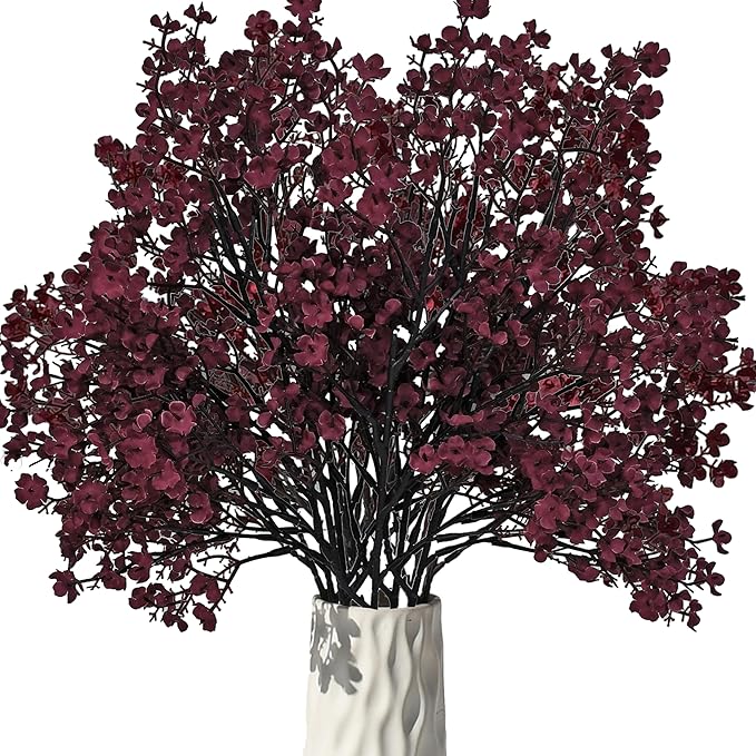 Mandy's Burgundy Artificial Baby’s Breath Flowers 15 Bundles Silk Gypsophila with Bendable Stems for Fall Centerpiece Wedding Decor and Table Arrangements