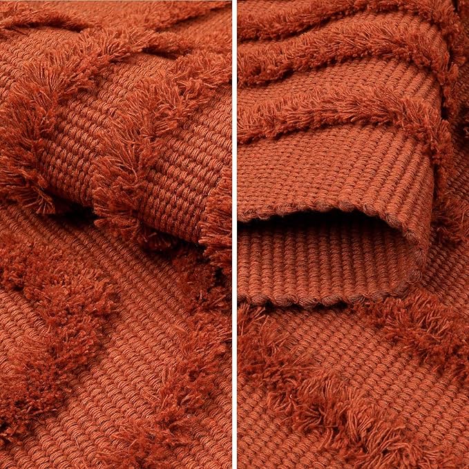LEEVNA Washable Bathroom Rugs 2'x3', Hand-Woven Kitchen Rug with Tessal, Terracotta Bedroom Throw Rugs, Boho Tufted Rainbow Rugs, Farmhouse Indoor Door Mat for Entryway/Porch/Back Door