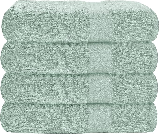 GLAMBURG Premium Cotton 4 Pack Bath Towel Set - 100% Pure Cotton - 4 Bath Towels 27x54 - Ideal for Everyday use - Ultra Soft & Highly Absorbent - Sea Green