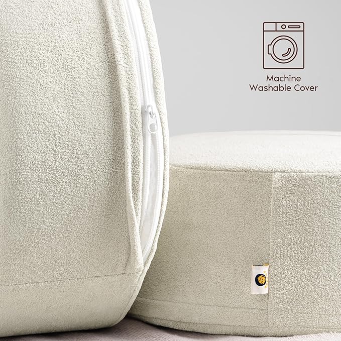 Pouf Ottoman Foot Rest Stool, Double Layer Round Modern Foam Filled Foot Stool for Couch, Living Room, Bedroom (Beige)