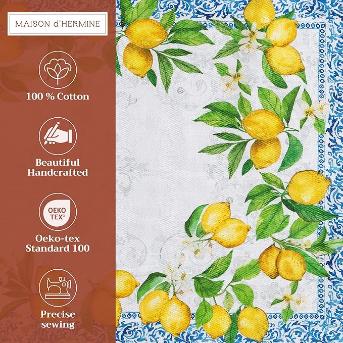 Maison d' Hermine Placemats Set of 4 100% Cotton Washable Cloth Place Mats, Reusable Table Mats for Kitchen Dining Decoration, Party, Wedding, Restaurant Spring/Summer (Cedrat, 13" x 19")