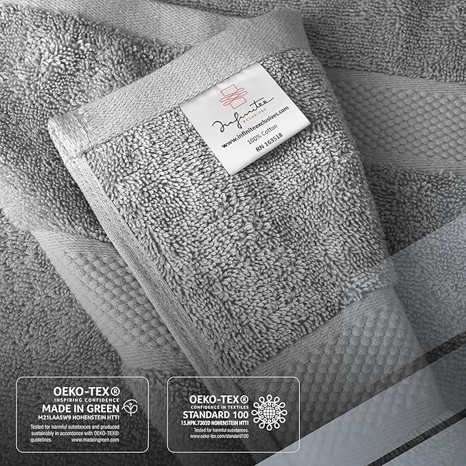 Infinitee Xclusives Luxury 100% Ring-Spun Cotton Bath Towels Set of 4 (27x54 inches) – Soft, Absorbent & Quick-Drying Towels for Bathroom, Gym, Spa & Hotel Use (Charming Grey)