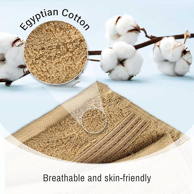Superior Egyptian Cotton 9-Piece Towel Set, Assorted Towels for Home Bathroom, Guest Bath Decor Essentials, Includes 3 Bath, 3 Hand, 3 Face Towels/Washcloths, Quick Dry, Absorbent - Toast