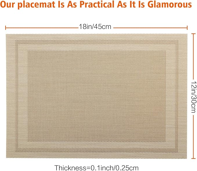 Placemats Set of 6,Washable,Heat and Stain Resistant Indoor/Outdoor Place mats, Vinyl Woven Non Slip Table Mats for Restaurant Table Protection, PVC Table Placemats(Beige, 6PCS)