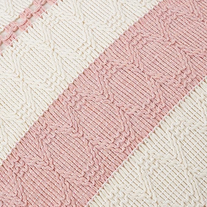 Fancy Homi Set of 2 Boho Pink Long Lumbar Decorative Throw Pillow Cover 14x24 Inch for Couch Bed Sofa Chair, Modern Organic Farmhouse Home Decor, Soft Cotton Cute Accent Rectangle Cushion Case