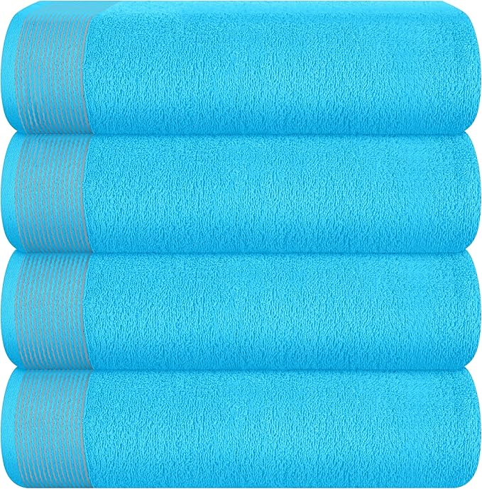 Belizzi Home Ultra Soft 4 Pack Oversized Bath Towel Set 27x54 inches, 100% Cotton Bath Towels, Highly Absorbant Compact Quickdry & Lightweight Towel, Ideal for Gym Travel Camp Pool - Turquoise Blue