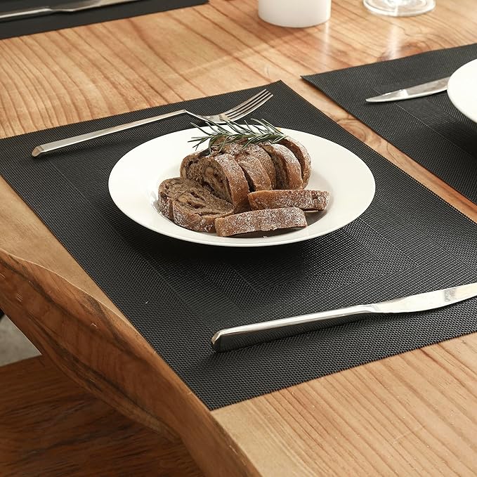 Leetaltree Black Frame Placemats Set of 8 - Heat Resistant Non-Slip Place mats for Dining Table, Washable Durable PVC Vinyl Woven Table Mats(Black Frame, 8)