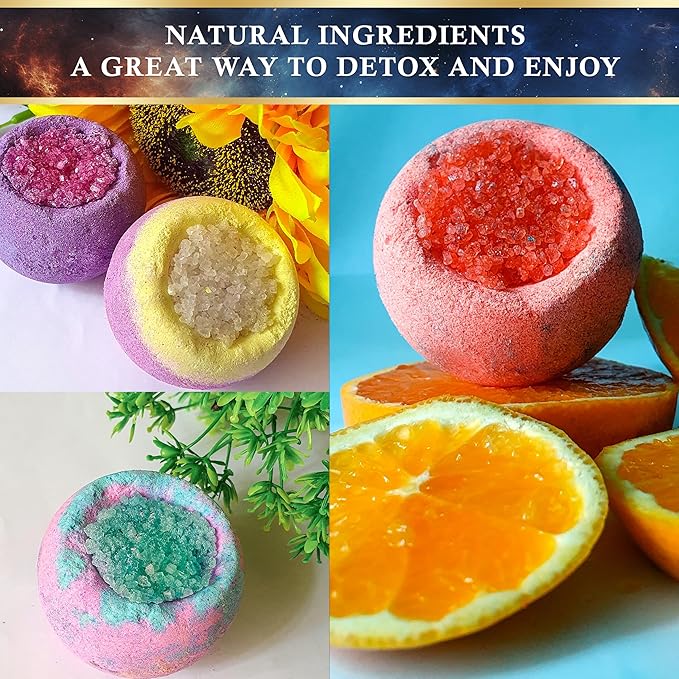Cosmic Crystal Bath Bombs / 8 x 2.12 Ounces Handmade Bubble Bath Gift Set/Epsom Bath Salt/Vegan & Cruelty-Free/Luxury Spa Gift for Men, Women and Kids
