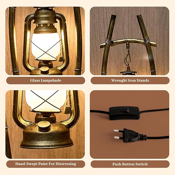 Vintage Table Lamp Bronze Antique Desk Lamp for Farmhouse Nightstand Table Lamp Bulb Included for Office,Living Room (Yellow Brown Elen Shade, 23×8.6'')