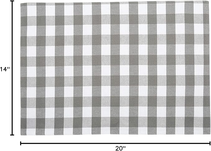 Urban VillaPlacemats for Dining Table 100% Cotton Placemats 14''x20'' Over Sized Tablemats Set of 6 Placemats Grey/White Buffalo Check Tablemats for Family Dinners Wedding PartiesPlacemats