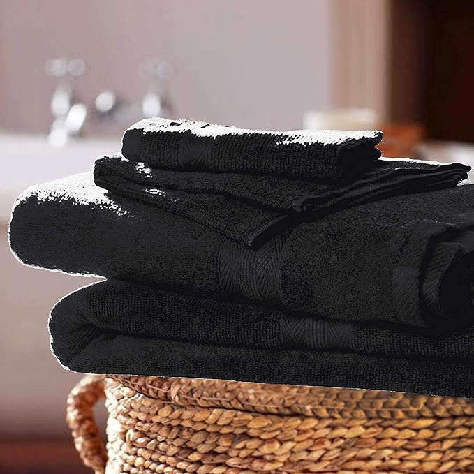 BOUTIQUO Black Towel Set - 8 Piece Bathroom Towel Set - 100% Ring Spun Cotton, 2 Bath Towel 27x54, 2 Hand Towel 16x28 and 4 Washcloth 13x13 - Ultra Soft Highly Absorbent Towel Set - Black