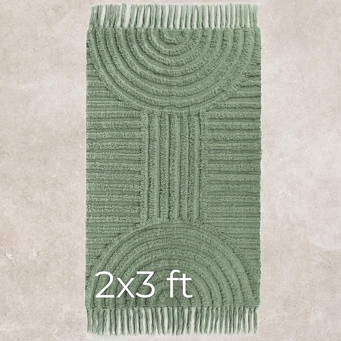 KIBAGA Beautiful Boho Rug with Tassels for Your Bathroom - Soft 2 x 3 ft. Cotton Rug Fits Perfectly Into Your Bath - Washable, Non-Slip Mat Ideal to Enhance Any Modern Home Decor, 24 x 36 inch
