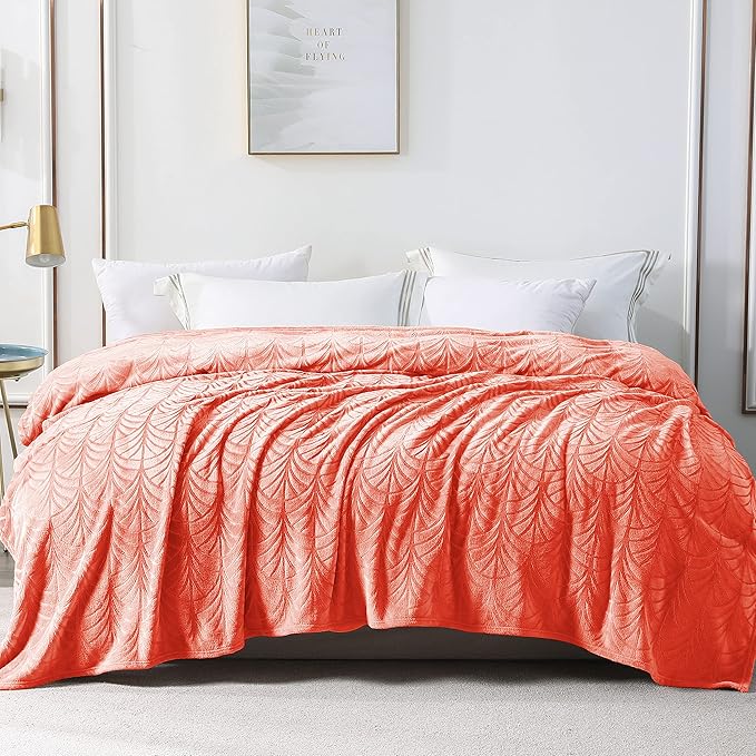 Whale Flotilla Flannel Fleece Queen Size Blanket for Bed, Soft Fluffy Velvet Bedspread Coverlet with Decorative Vintage Pattern for All Season, Warm and Lightweight, 90x90 Inch, Coral
