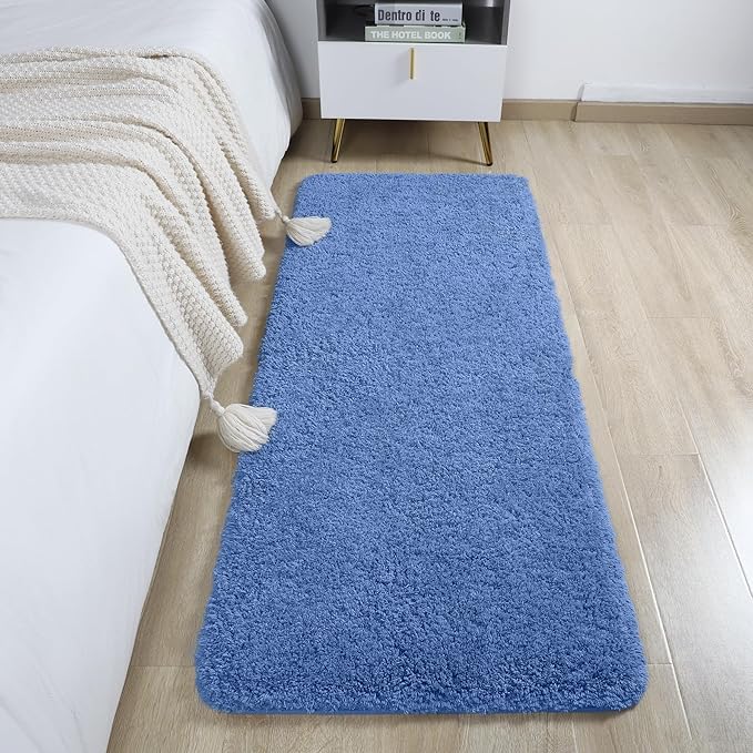 AROGAN Luxury Long Bathroom Runner Rug, 24x72 Inch Thick Soft and Absorbent Non Slip Bath Mat, Rubber Backing Quick Dry Rugs Carpets, Machine Washable Plush Mats for Shower Floor, Blue