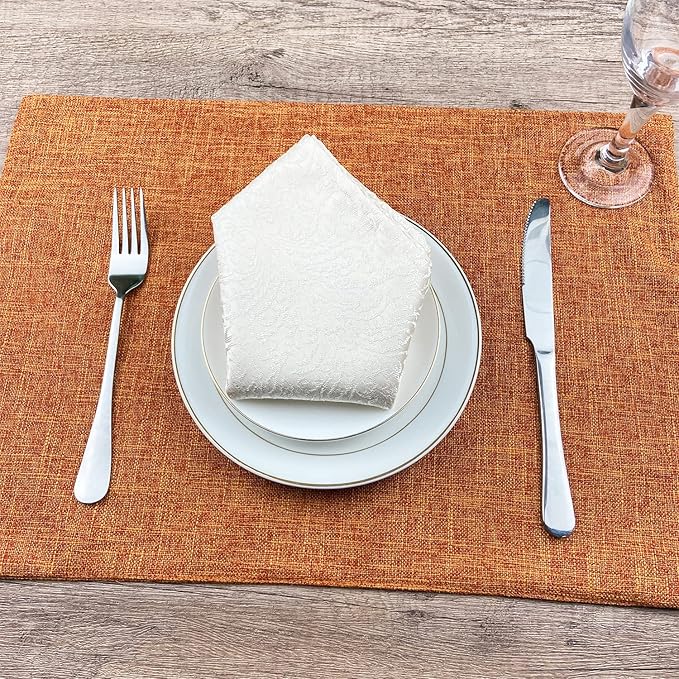 Weabetfu Cloth Placemats Set of 6 Heat Resistant Dining Table Placemmats Cotton Linen Machine Washable Kitchen Table Mats Wrinkle Free Thick Fabric Place Mats,Easy to Clean,13" x 19"