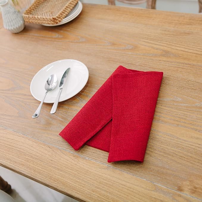 4 Piece Soft Caddice Faux Linen Place Mats Heat Resistant Dining Table Place Mats Kitchen Table Mats 12x18 Burgundy