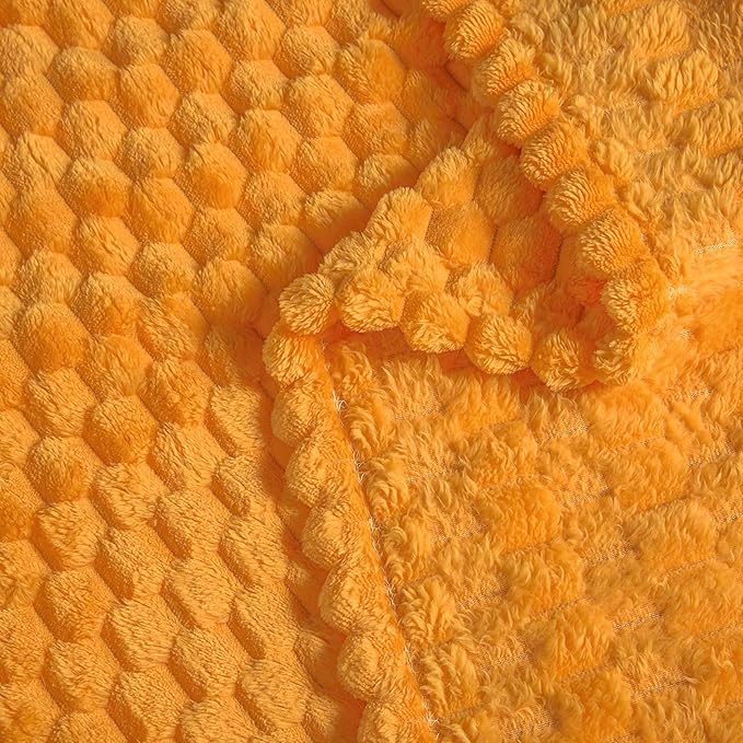 Vessia Flannel Fleece Throw Blanket(50x70 inch), 3D Jacquard Yellow Fuzzy and Warm Blanket for Couch,Sofa,Bed,Chair, 300GSM Super Soft Touch Cozy Lightweight Mustard Throw for All-Season Home Decor