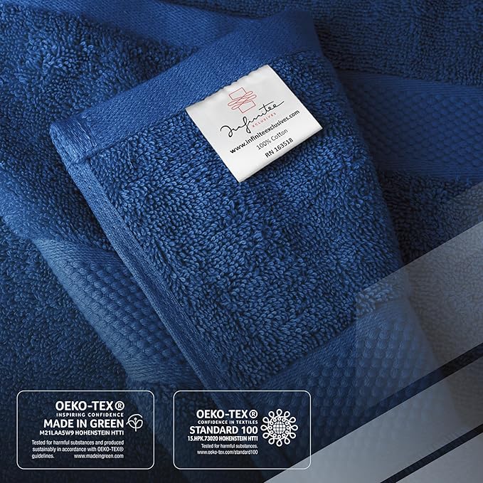 Infinitee Xclusives Luxury 100% Ring-Spun Cotton Bath Towels Set of 4 (27x54 inches) – Soft, Absorbent & Quick-Drying Towels for Bathroom, Gym, Spa & Hotel Use (Tranquil Navy)