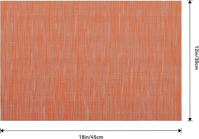 Leetaltree Orange Placemats Set of 12 - Heat Resistant Non-Slip Place mats for Dining Table, Washable Durable PVC Vinyl Woven Table Mats(Orange, 12)