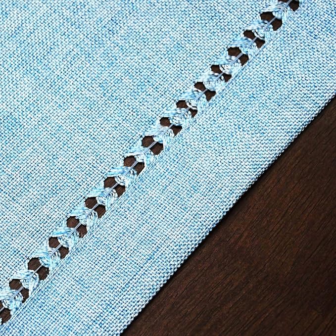 Grelucgo Handcrafted Solid Color Dining Table Runner, Dresser Scarf, Double-Hemstitched (Light Blue, 14 x 60)