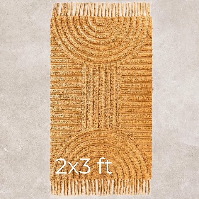 KIBAGA Beautiful Boho Rug with Tassels for Your Bathroom - Soft 2 x 3 ft. Cotton Rug Fits Perfectly Into Your Bath - Washable, Non-Slip Mat Ideal to Enhance Any Modern Home Decor, 24 x 36 inch