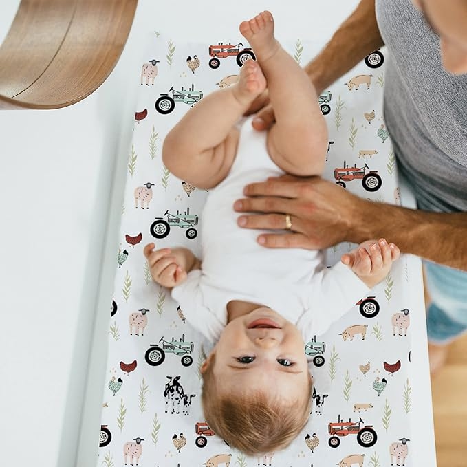 TotAha Premium Stretchy Changing Pad Cover for Baby Girl Boy, Hypoallergenic, Buttery Soft, Silky Comfort, Diaper Changing Table Cover Pad Sheets Fitted 16 x 32, 2-Pack(Farm & Pumpkin)