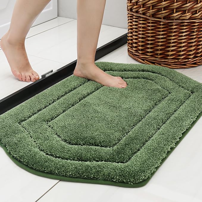 COSY HOMEER Extra Thick Bath Rugs for Bathroom - Anti-Slip Bath Linen Set Mats Soft Plush Yarn Shaggy 100% Strong Polyester Living Room Bedroom Mat Water Absorbent(Green,24x36 - Inches)