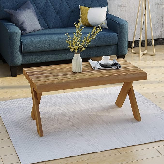 Christopher Knight Home Estelle Indoor Farmhouse Acacia Wood Coffee Table, Sandblast Teak Finish