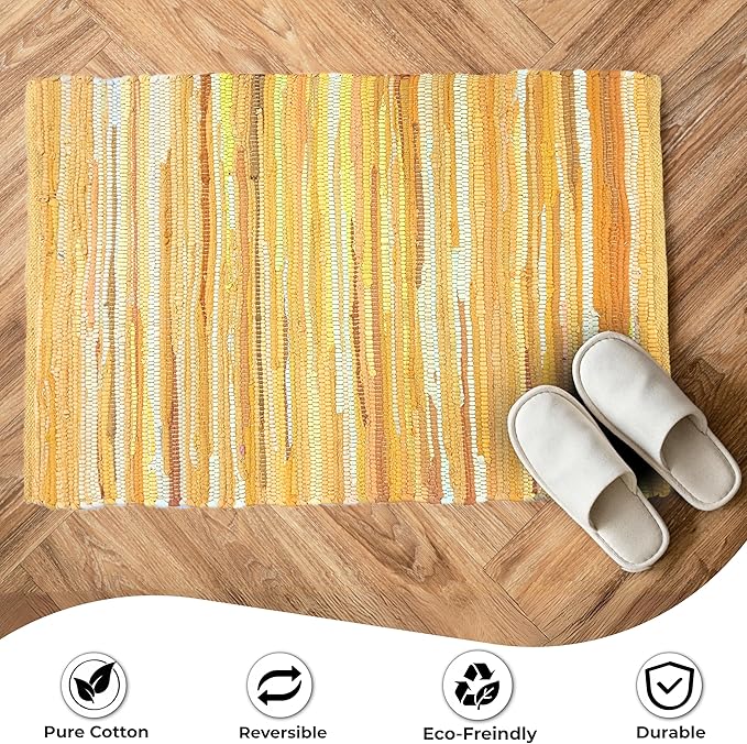 Rug Area Rugs Cotton Mustard 24x36 Inches Multicolour Chindi for Livingroom Washable RagRug Reversible Farmhouse Kitchen RunnerRug Carpet Area Runner Mat for Hallway, Entryway
