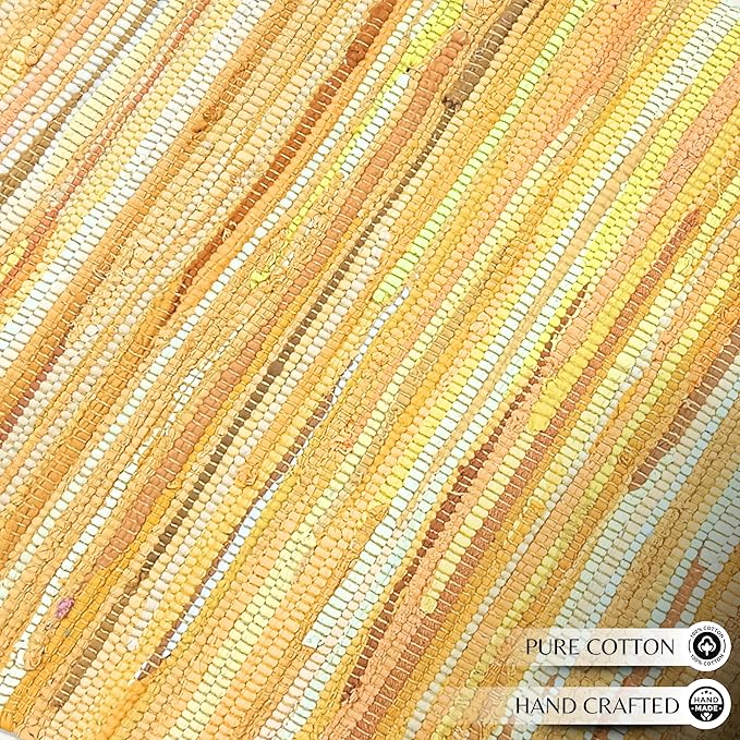 Rug Area Rugs Cotton Mustard 24x36 Inches Multicolour Chindi for Livingroom Washable RagRug Reversible Farmhouse Kitchen RunnerRug Carpet Area Runner Mat for Hallway, Entryway