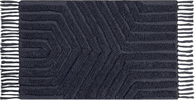 Boho Bathroom Rug 2' x 3', Washable Hand-Woven Tufted Cotton Rug with Tassels for Entryway 24x36 inch, Foyer, Bedroom, or Kitchen - Dark Grey