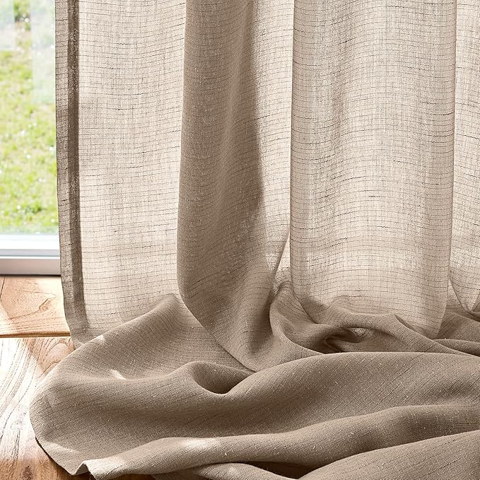 jinchan Taupe Linen Blend Curtain 120 inch Extra Long 1 Panel Extra Long for Sliding Door, Light Filtering 100 inch Extra Wide Patio Door Drape with Rod Pocket Back Tab(100W x 120L, Taupe)