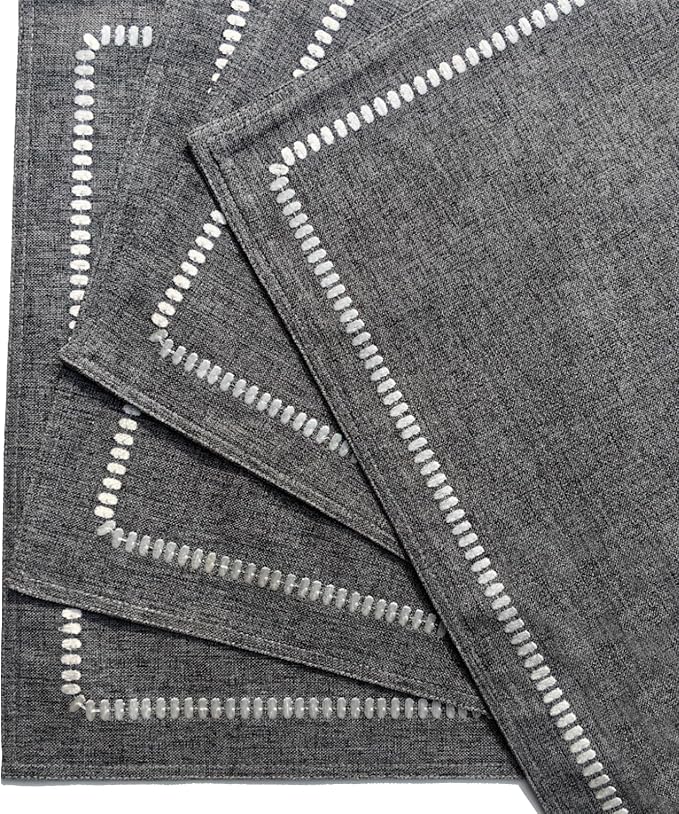 Placemats Set of 4 for Dining Table, Cloth Placemats with Embroidery, Table Mats for Dining Table 12"x18" (Gray, 4 pcs)