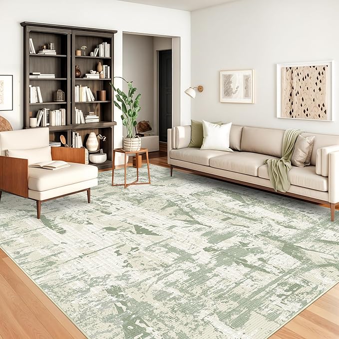 Art&Tuft Washable Rug, Anti-Slip Backing Abstract Area Rugs, Stain Resistant Rugs for Living Room, Foldable Machine Washable Area Rug(02-Green, 5'x7')