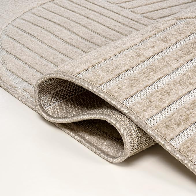 JONATHAN Y SCN104E-3 Nordby High-Low Geometric Arch Scandi Striped Beige/Cream 3 ft. x 5 ft. Indoor/Outdoor Area Rug for Patio, Backyard, Living Room, Bedroom, Office, Hose-Washable