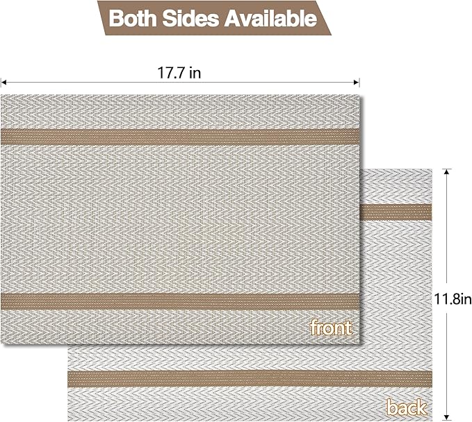 Beige White Placemats Set of 4 - Easy Clean Modern Washable Plastic Place Mats - Heat Resistant Placemats for Kitchen Table - PVC Table Mats for Dining Table(Beige White with Stripes, 4)