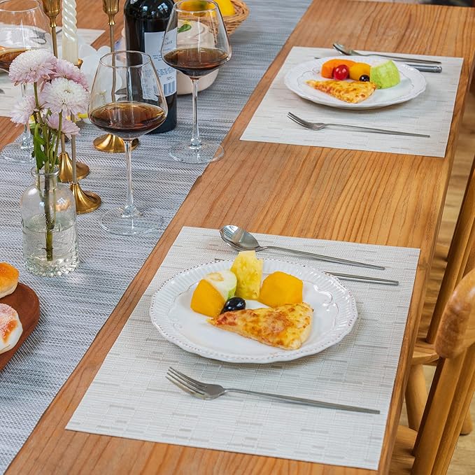 Zupro Placemats Set of 4 Washable Heat-Resistant Non Slip Braided Table Mats Woven PVC Vinyl Kitchen Dining Patio Table Place Mats for Dinner Parties BBQs Indoor and Ourdoor Use.18"x12"(Bamboo-Beige)