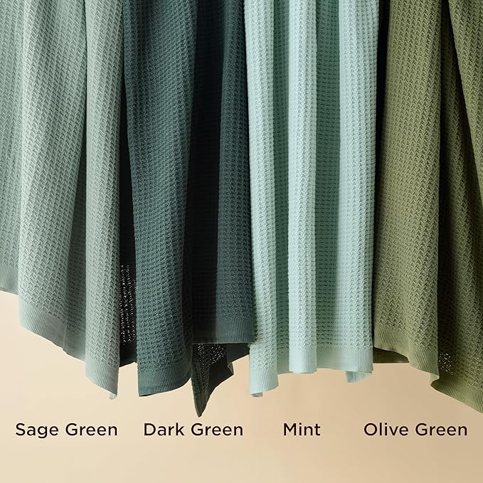 Bedsure 100% Cotton Blanket King Size for Bed - Breathable and Soft, Waffle Weave Blanket for Summer Spring, Mint, 104x90 inches